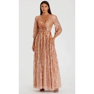 Mac Duggal Apricot Sequin Wrap Maxi Dress Gown Style A5509 size 14